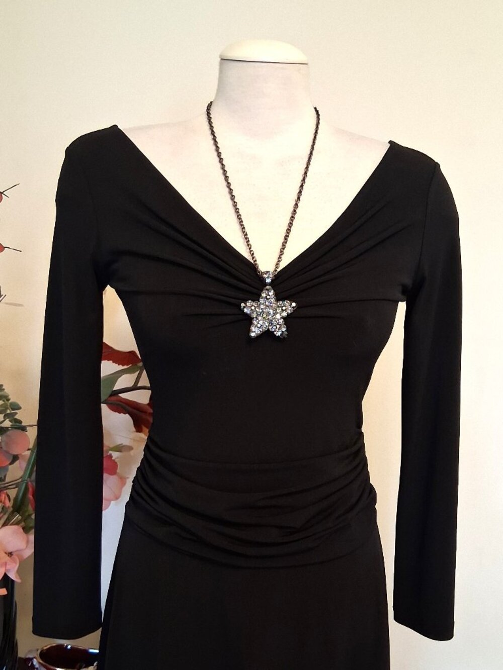 Vintage Chunky Large Star Dark Gray Crystal Pendant Thick Heavy VTG Necklace